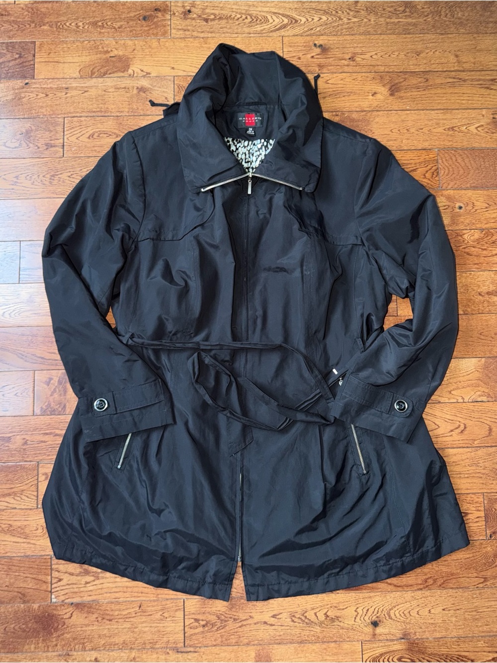 Gallery Black Trench Coat with Tie Waist